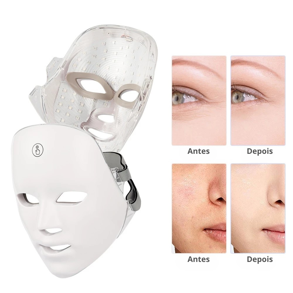 Máscara LED 7 Cores Fóton Terapia Antirrugas e Acne
