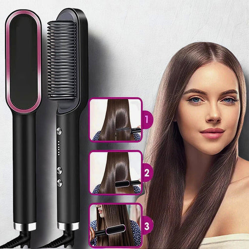 Escova Alisadora Elétrica 3 em 1 Anti Frizz