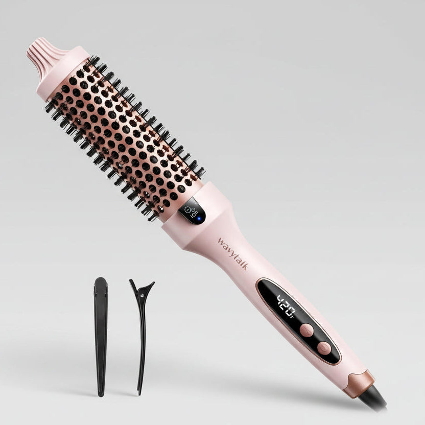 Detalhes da escova modeladora com display LED e controle de temperatura ajustável