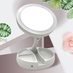 Espelho Luz Led Iluminador Mesa Maquiagem Portátil Pilha USB Aumento até 10X