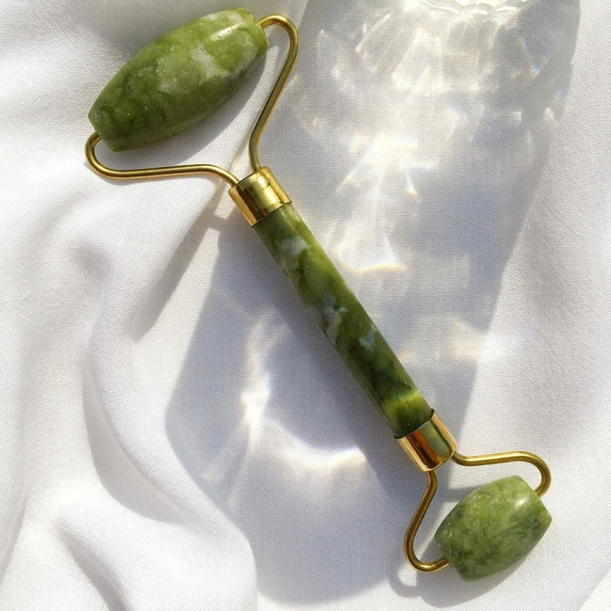 Rolinho de Pedra de Jade e Placa Gua Sha para Massagem Facial Anti Ruga