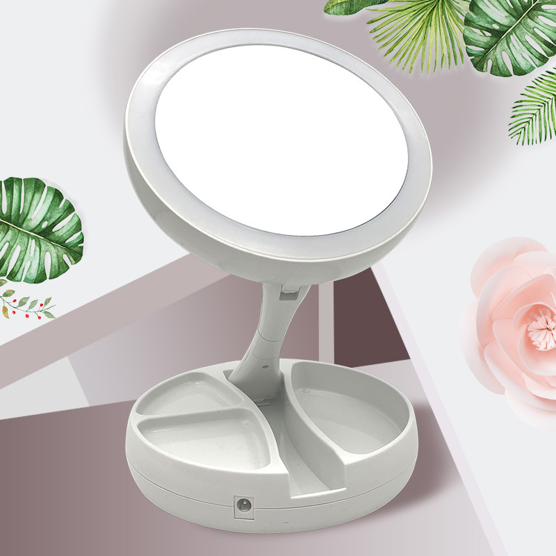 Espelho Luz Led Iluminador Mesa Maquiagem Portátil Pilha USB Aumento até 10X