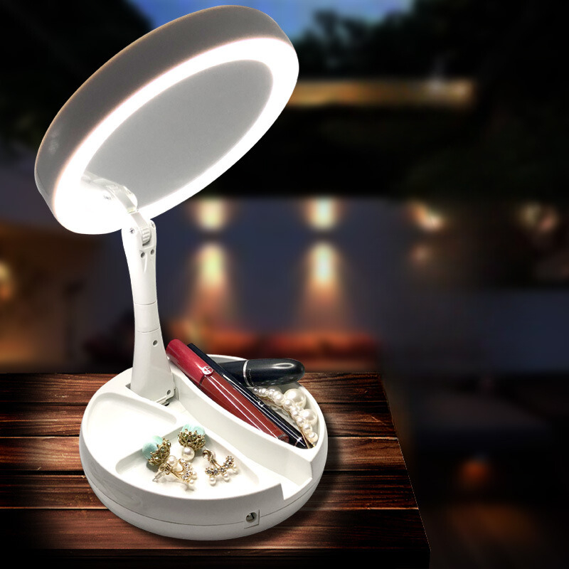 Espelho Luz Led Iluminador Mesa Maquiagem Portátil Pilha USB Aumento até 10X
